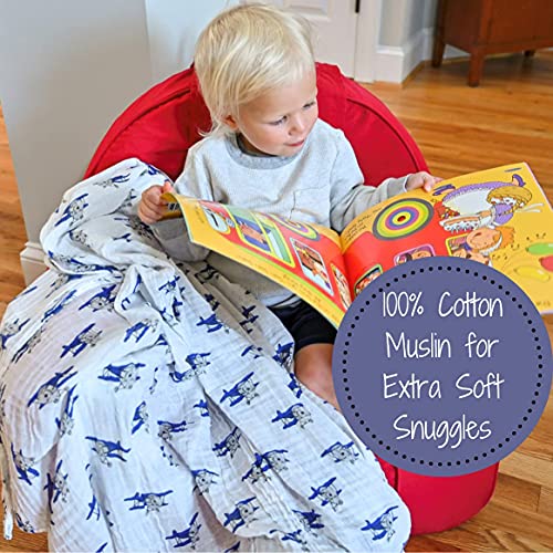 Image of LollyBanks 3 Pack Muslin Swaddle Blanket, 100% Muslin Cotton Soft Swaddle Blankets for Baby Boys, 47 X 47 Inches Cozy Swaddles for Newborns, Baby Essentials, Registry (Trucks Airplanes and Trains)