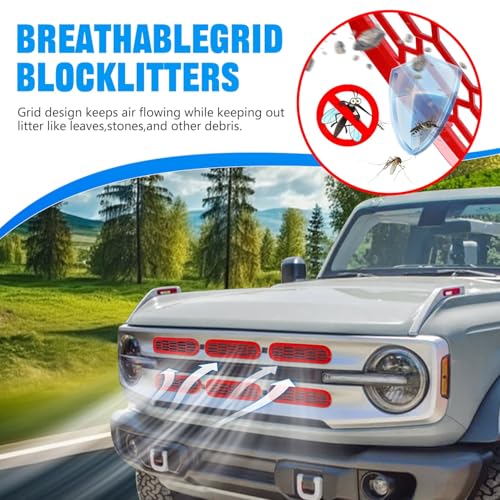 Image of Front Grill Mesh Grille Inserts Cover Frame, Front Bumper Inserts Grill Guard Clip-on Decoration Accessories for Ford Bronco Offroad 2 /4 Door 2021 2022 2023 2024 2025 (Red)