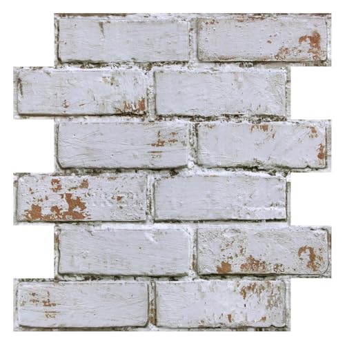 COMSTICKC Paneles de Pared 3D Autoadhesivos Ladrillo, 10 Piezas, 30 x 30 cm, 3D Ladrillo Papel Pintado Adhesivos, PVC 3D Decorativo Panel de Pared para Salón Oficina Cocina,Impermeables, Blanco-1