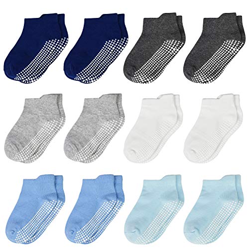 Toddler Socks SkiBeaut 12 Pairs Non Slip Skid Ankle Socks For Kids Boys Girls Grips Cotton Crew Socks For 3-5 Years Infants Baby Children