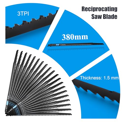 Image of 5 Pack 15 inch Reciprocating Saw Blades Set,3 TPI High Carbon Saw Blades, Saw Blades with Organizer Case (5, 3T /380mm)