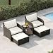 GarveeHome 5er Rattan Gartenmöbel Set mit 71cm breiter Sitzfläche, Balkonmöbel Kleiner Balkon, 2 Rattansessel mit Hocker & Tisch, Gartenlounge Terrassenmöbel, Outdoor Gartengarnitur