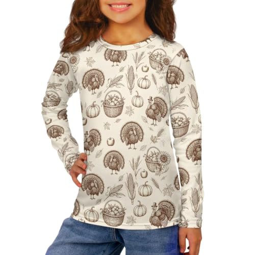 Image of Girls Long Sleeve Shirts Casual Crewneck Soft T-shirts for Girls 3-16 Years Old