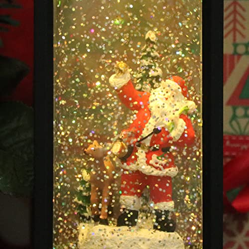 Image of Eldnacele Christmas Snow Globe Lantern with Music, Battery Operated Lighted Swirling Glitter Water Lantern with Timer for Christmas Home Decoration, Santa