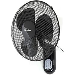 Ventilador Pared Silencioso ARDES Ventilador de Pared con 3 Aspas Rotatorias de 40cm Telemando a Distancia Oscilación Automática Temporizador Regulable y 3 Velocidades de Diseño Elegante Ventilador de Pared Negro AR5W40R