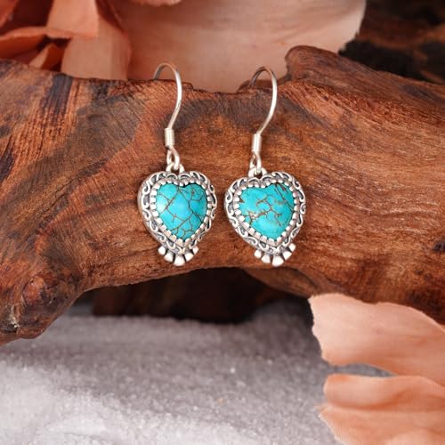 Genuine Turquoise Earrings 925 Sterling Silver Heart Turquoise Earrings Vintage Nature Gemstone Western Jewelry for Women4
