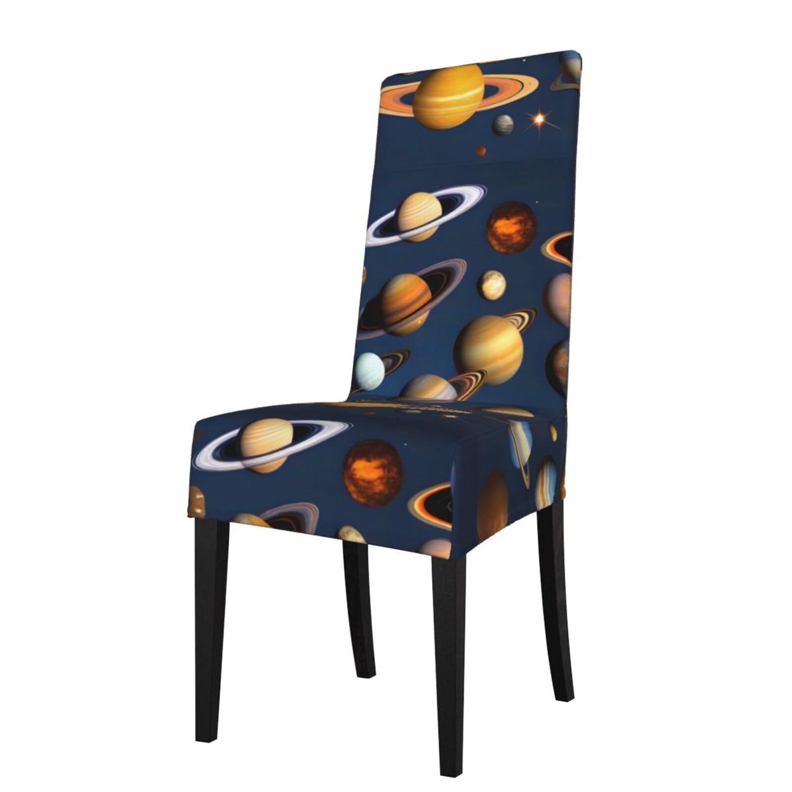 HJFCZH Solar System Planets Prints Dining Chair Throw Covers – Stretchable Slipcovers for Chair Seat Back – Protect Furniture from Kids & Pets – Easy Care, No Ironing Needed