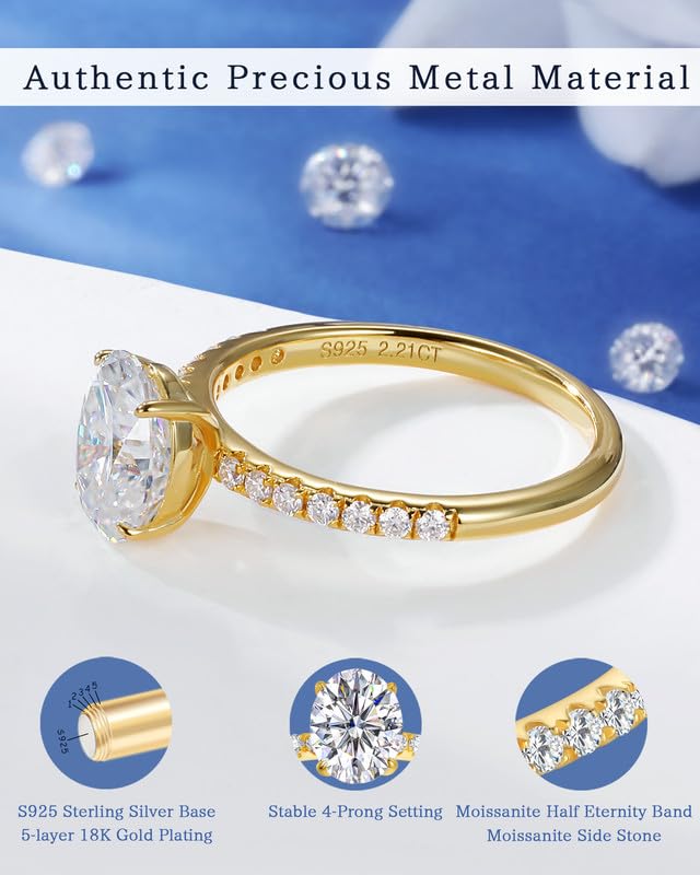 1.5 2 Carat Radiant Cut Moissanite Rings for Women Halo 18K Yellow Gold Plated S925 Sterling Silver D Color VVS1 Clarity Lab Diamond Rings for Women Radiant Cut Engagement Rings3