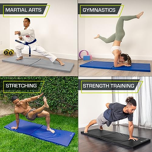 Image of ProsourceFit Bi-Fold Folding Thick Exercise Mat 6'x2' with Carrying Handles for MMA, Gymnastics Core Workouts