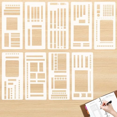 9 Piezas Plantilla Bullet Journal Reutilizables, 13,5 × 6 cm, para Cuaderno | Flexibles Plantillas Agenda, con Cuadrados, Líneas, Círculos, Regla Plantilla Bullet Journal de Plástico, Álbum de Recortes