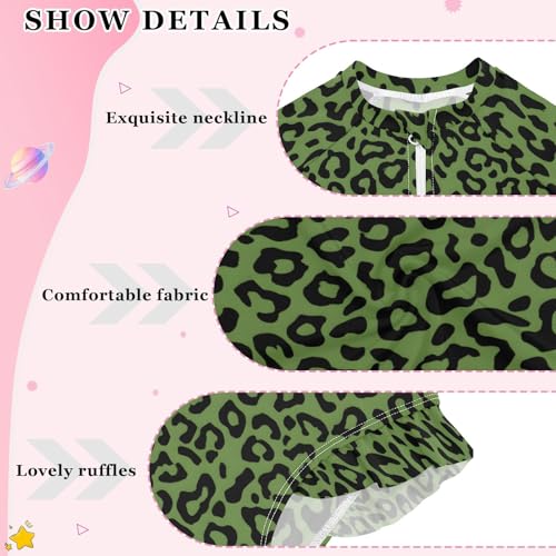 ALAZA Toddler Swimsuit Girl Bathing Suit Swimwear Rash Guard Green Leopard Cheetah Long Sleeve 3T4