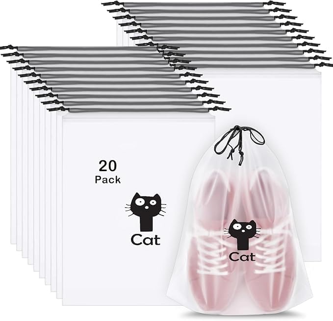 Pack of 20 Pcs Shoe Bag Cover for Shoe Storage & Travelling Drawstring Bags Waterproof, White