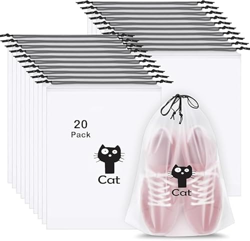 Image of Pristu Pack of 20 Pcs Shoe Bag Cover for Shoe Storage & Travelling Drawstring Bags Waterproof, White