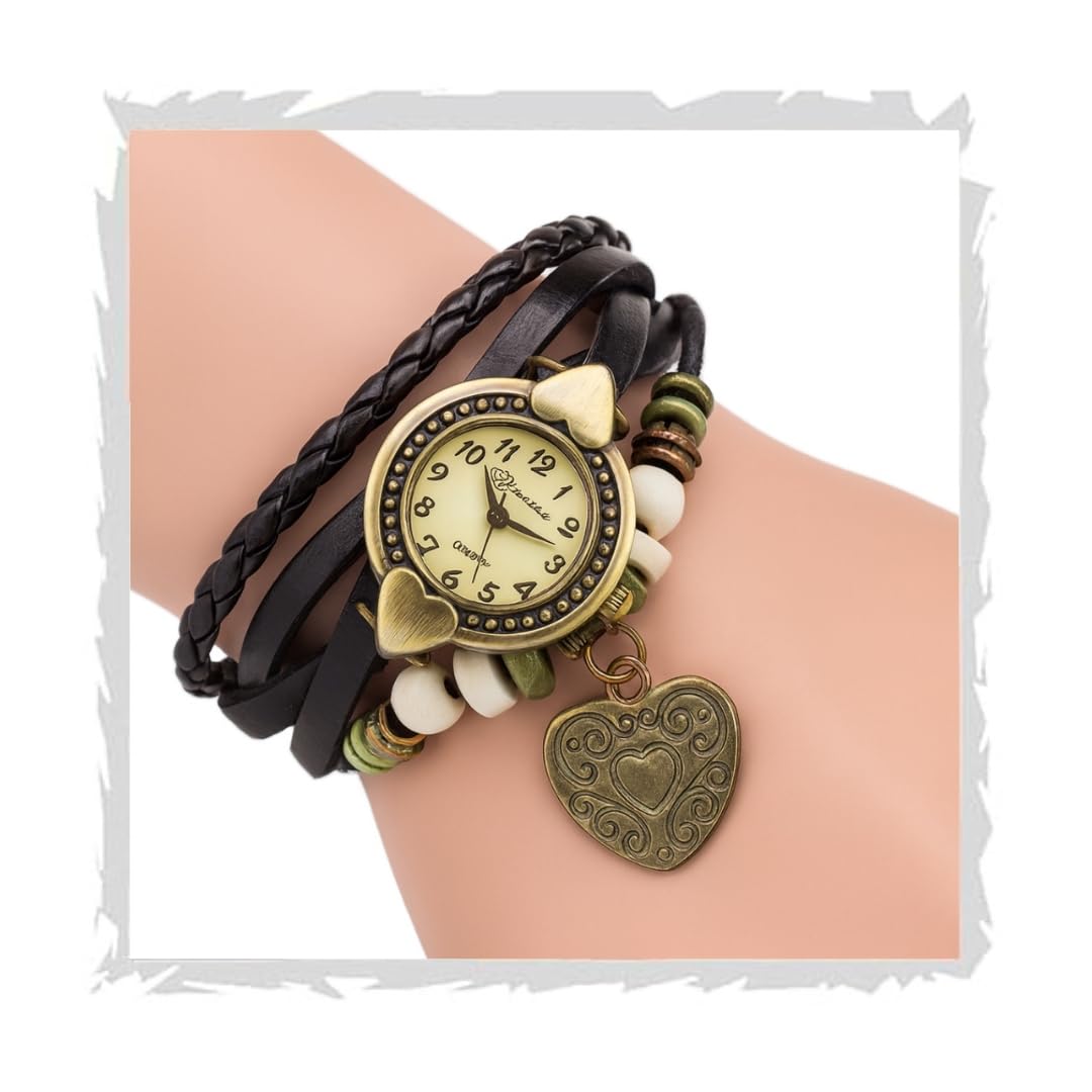 Analog Watch for Women & Girls | Stylish Bracelet Watch with Heart Charm, Vintage Fashion Dial & Adjustable Bracelet Chain-image-12
