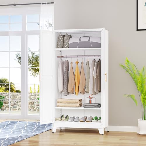 Image of GAIOUS Metal Wardrobe Cabinet with Hanging Rod, Clothing Storage Cabinets