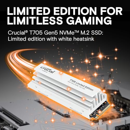 Image of Crucial T705 2TB PCIe Gen5 NVMe M.2 SSD with White Heatsink - Up to 14,500 MB /s - Limited Edition - Internal Solid State Drive (PC) - +1mo Adobe CC - CT2000T705SSD5A