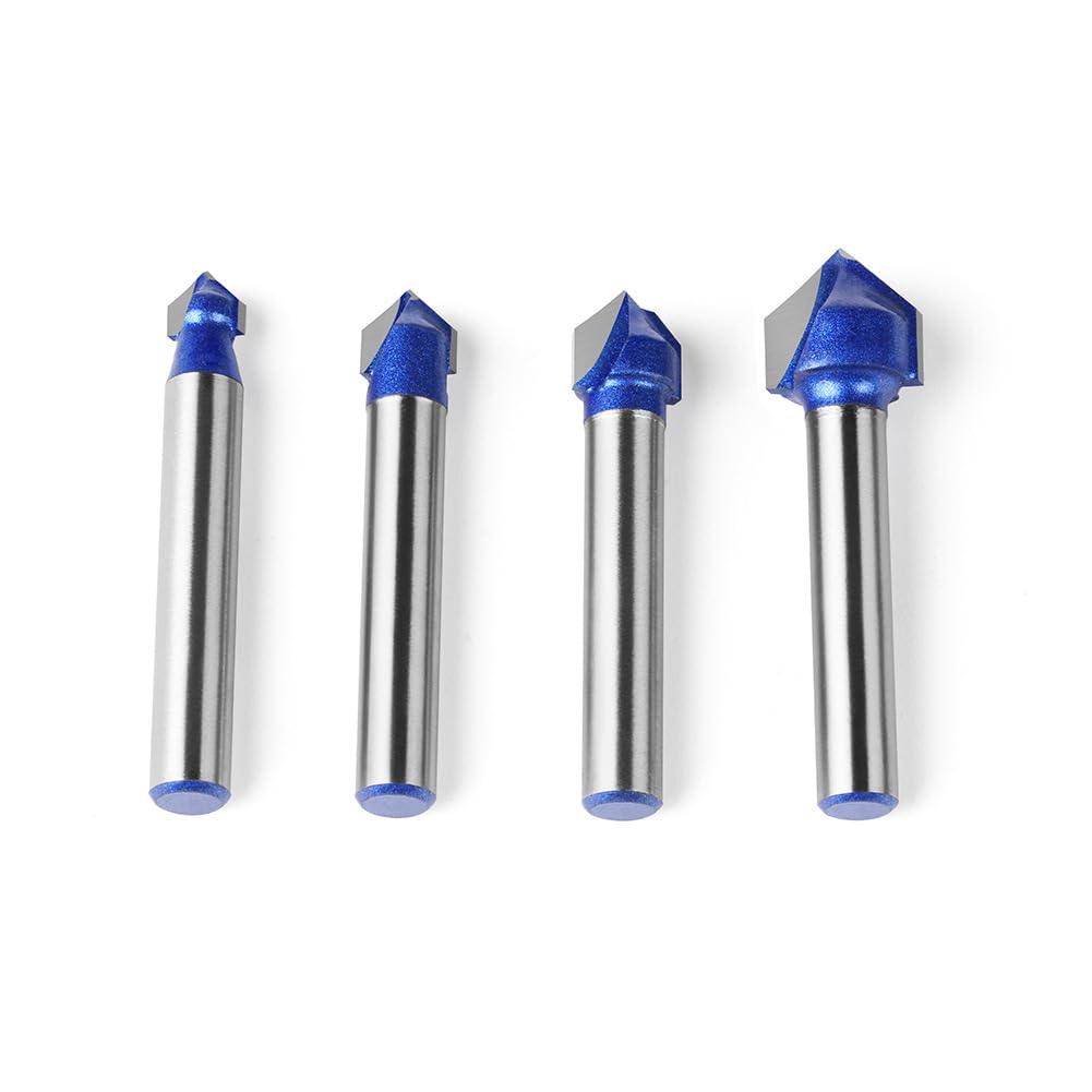 Frez z rowkiem V pod kątem 90 stopni - Frez do grawerowania z chwytem 6 mm i 1/4 cala - Frez trzpieniowy z węglikami spiekanymi do obróbki drewna(6x8mm)