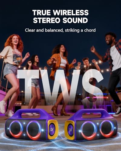 Image of IP67 Waterproof Bluetooth Speaker:80W(Peak) Loud Outdoor Portable Wireless Party Speakers with LED Lights,20H Playtime,Bluetooth 5.3,Deep Bass & TWS for Pool,Beach(Purple)