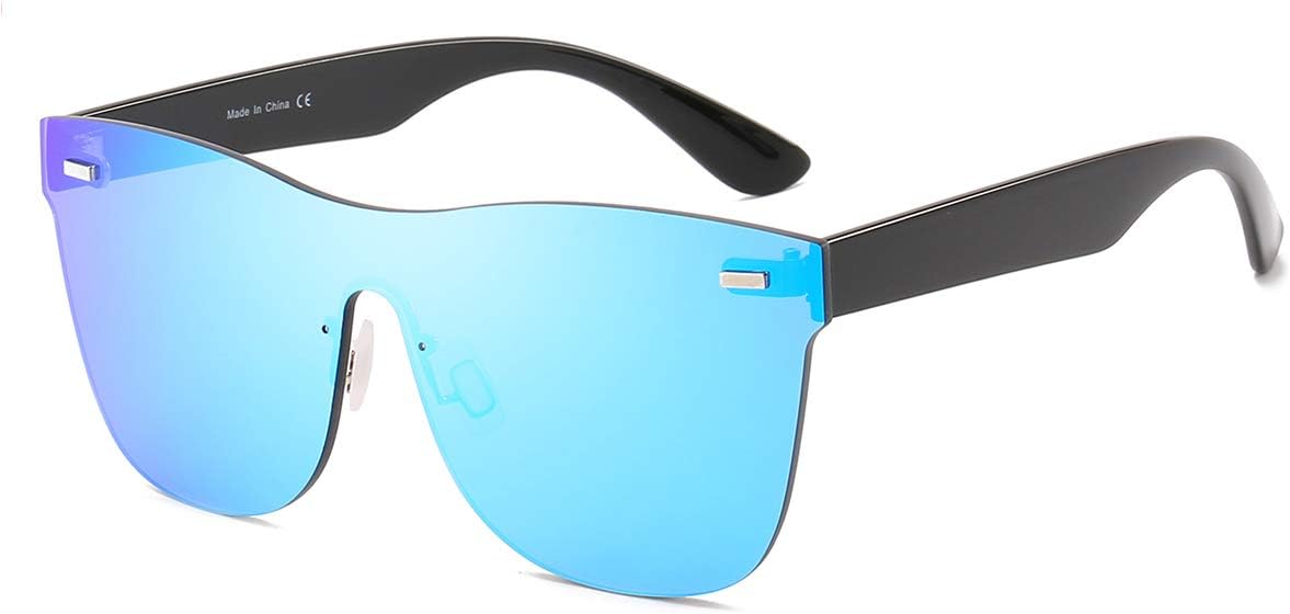 Rimless Mirrored Lens One Piece Sunglasses UV400 Protection for Women Men