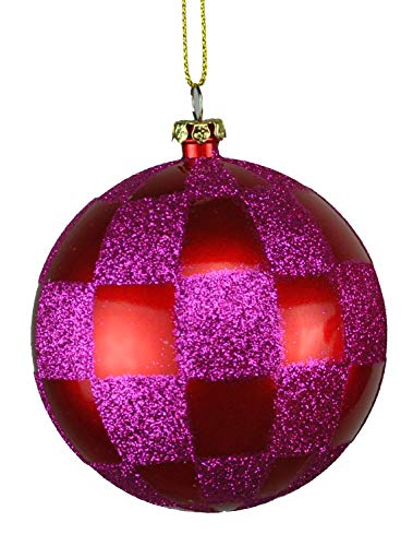 Queens of Christmas Checker Ball Christmas Ornaments, 80mm, Fuchsia & Red