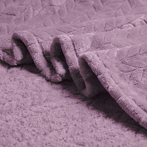 Kingole Flannel Fleece Luxury Throw Jacquard Weave Blanket, Lavender Twin Size Leaf Pattern Cozy Couch/Bed Super Soft And Warm Plush Microfiber 350Gsm (66 X 90 Inches) #TOP4