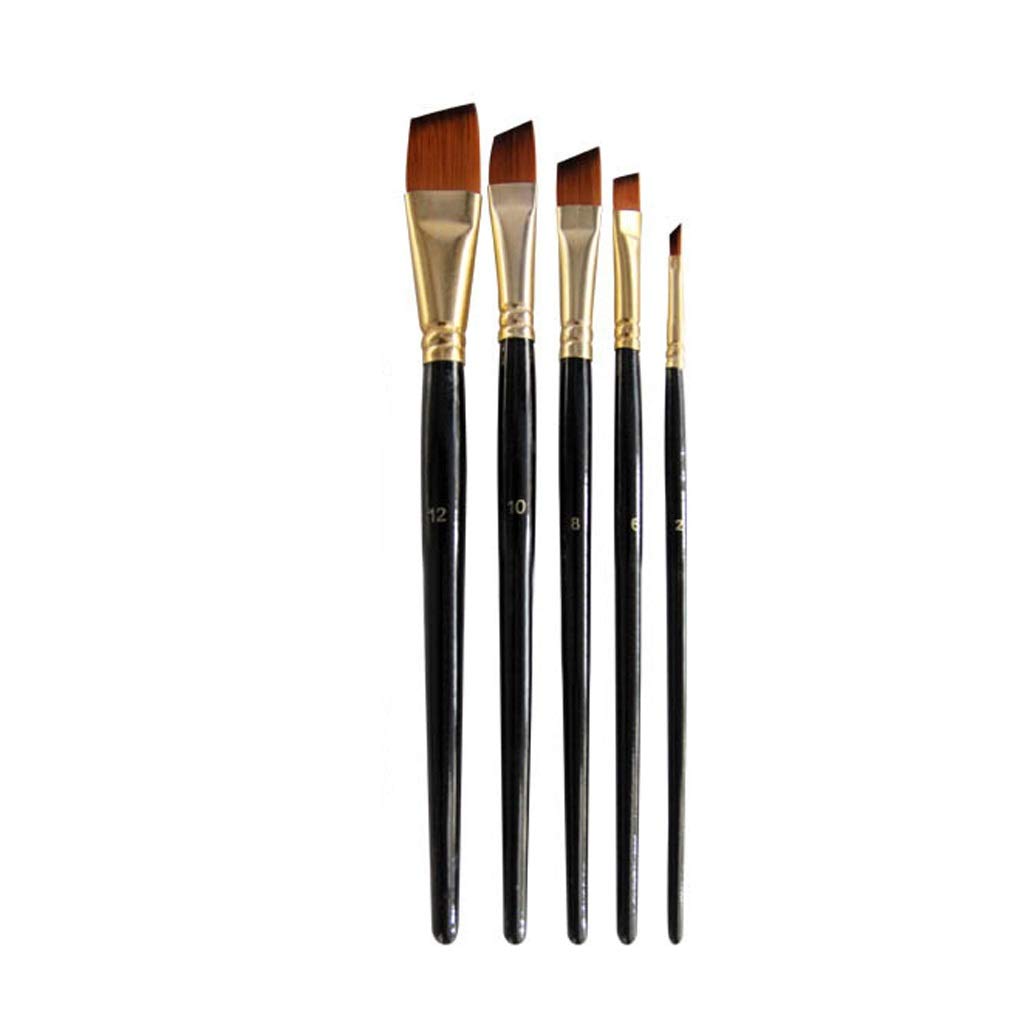 BAtlam 5Pcs Artista Manico in Legno Set di pennelli Disegno Penna per Pittura a Olio acrilica Pennello per Capelli in Nylon (Dimensioni : Oblique) (Oblique)
