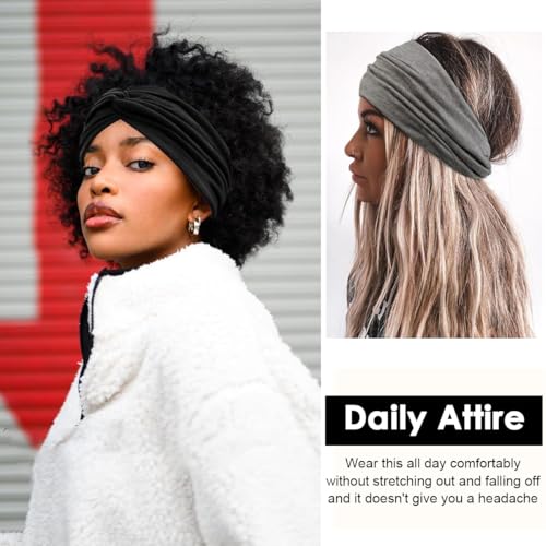 Image of MAYCREATE 2Pcs Wide Head Band for Women, Stylish Headband Hair Bands for Women, Stretchy Turban Twisted Knot Bandanas Sweatbands for Daily, Street Style, Sport, Face Care