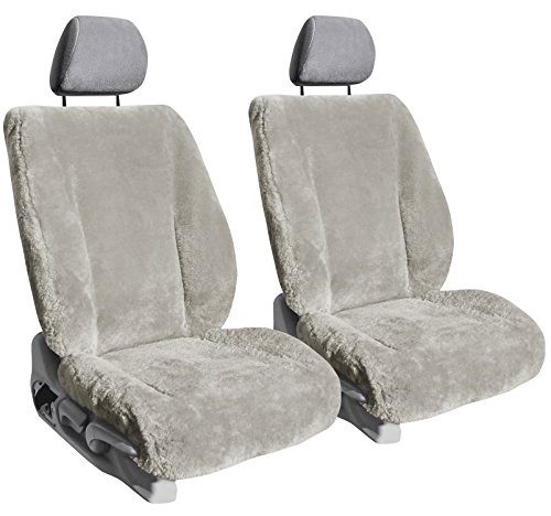 ShearComfort Front Seats Custom Sheepskin Seat Covers for Jeep Cherokee (2014-2019) in Mushroom for Buckets w/Adjustable Headrests and Passenger Fold Flat Seat and Under Cushion Storage