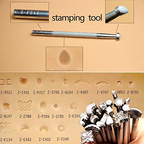 UOOU Leathercraft Hand Tools Kit with Instructions,Leathercraft Working Tools,Stamping Set,Prong Punch,Hand Sewing Stitching, for DIY Leather Working and Saddle Making