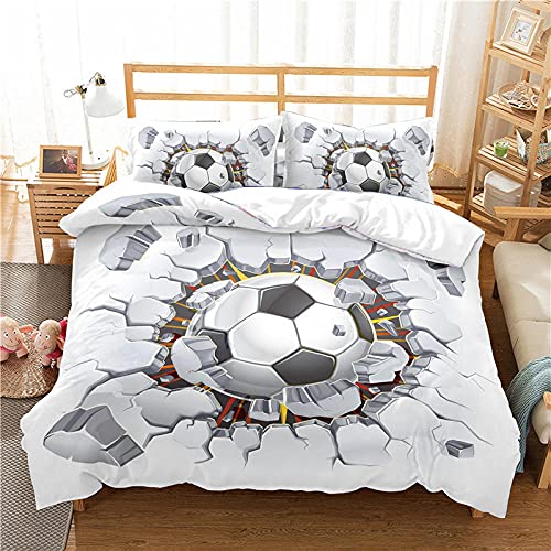 Funda Nordica Algodon 100% - Juego de Funda de Edredón Blanco Moda Deportes fútbolpara Cama 200x200cm con 2 Fundas de Almohada 50x75cm - Muy Suave Transpirable
