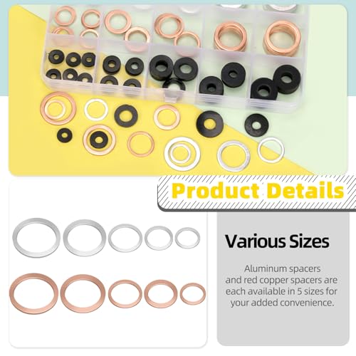 Image of 150Pcs Aluminum & Copper Oil Drain Plug Washers & Seals with Rubber Flat Washers, Compatible with Toyota /Audi /BMW (M10 M12 M14 M16 M18)