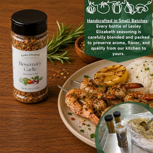 Image of Lesley Elizabeth Rosemary & Garlic Rub - All-Purpose Herb & Garlic Seasoning Blend | Gourmet Grill & Cooking Spice for Chicken, Beef, Pork, Seafood & Vegetables
