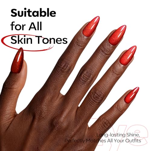 Image of modelones Red Cat Eye Gel Nail Polish Magnetic Glitter Holographic Red Ruby Gel Polish Reflective Jelly Translucent UV Gel Manicure 15 ML