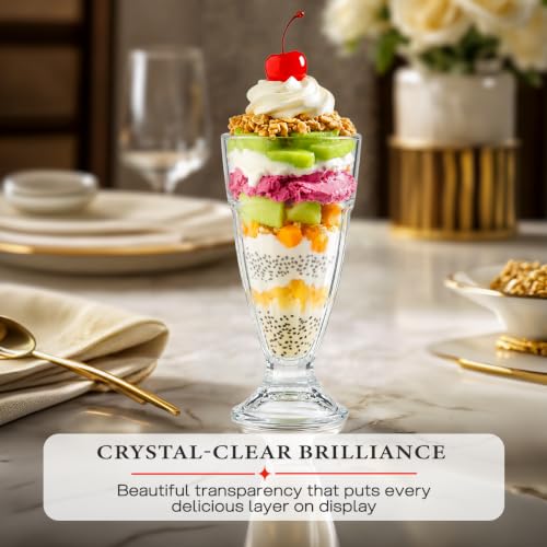 Image of CELLO Falooda Glass Set of 2 Pcs 300ml, Transparent | Freezer & Fridge Safe, Leadfree Dishwasher Safe Toughened Crystal Clear Glasses Set for Drinking Juice Milkshake Cocktail Mocktail Coldrinks Soda