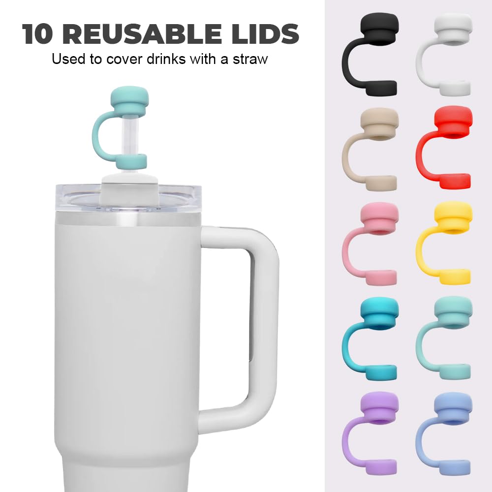 10 PCS Tapas de Pajitas para Stanley Cup,Cubierta de Pajita de Silicona,HMCEY Straw Cover,Tapón Pajita Botella Prueba de Polvo,Protector de Pajitas de Polvo Reutilizables para Reemplazar, Proteger