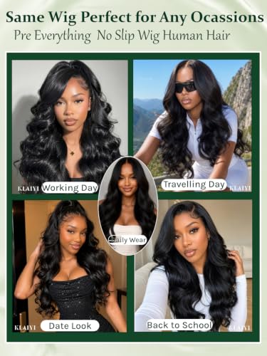 Image of KLAIYI Loose Wave Bangs Glueless Precut 13x4 Lace Front Wigs Human Hair 16 inch