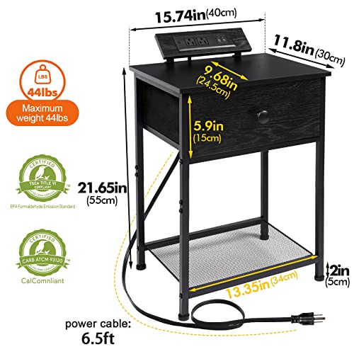 Amhancible Night Stand Set 2, Small Black Nightstand With Charging Station, End Side Tables Living Room With Usb Ports & Outlets, Slim Bedside Table With Drawers For Bedroom Het03Sdpbk #TOP2