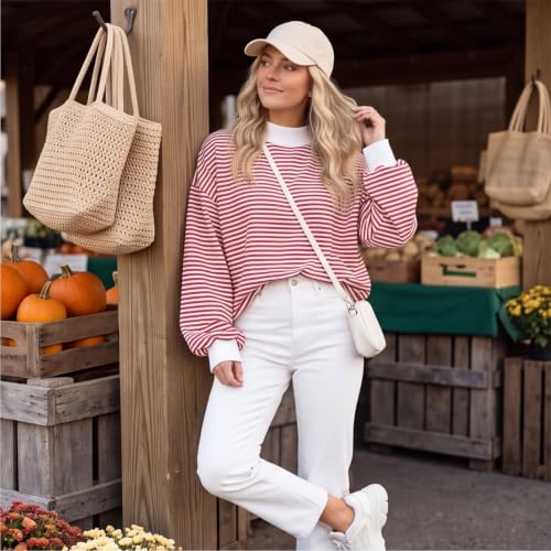 Mock Neck Sweatshirt for Women Striped Oversized Casual Sweat Shirt - image 2