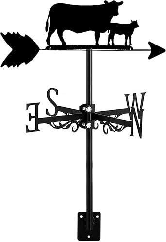 Miniatura 2 de Soporte de metal de vaca Indicador de dirección del viento de la paleta del clima, montaje en techo de granja, jardín de granja al aire libre,