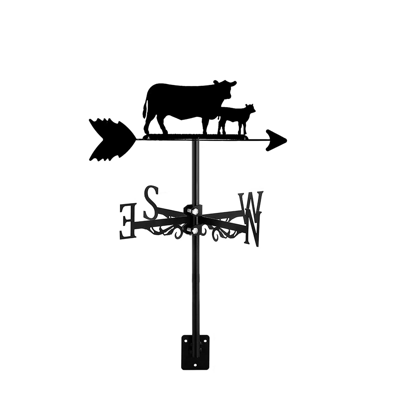 Mercu Wetterfahne Wetterhahn Kuh Kalb Motiv Deko-Wetterfahne Im Hohl Geschnitztes Rostfreier Windrichtungsanzeiger Garten Hof Dach Ornament
