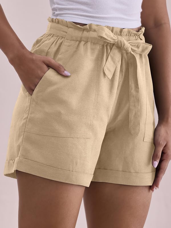 Image of GO COLORS Women Solid High Rise Relaxed Fit Linen Shorts