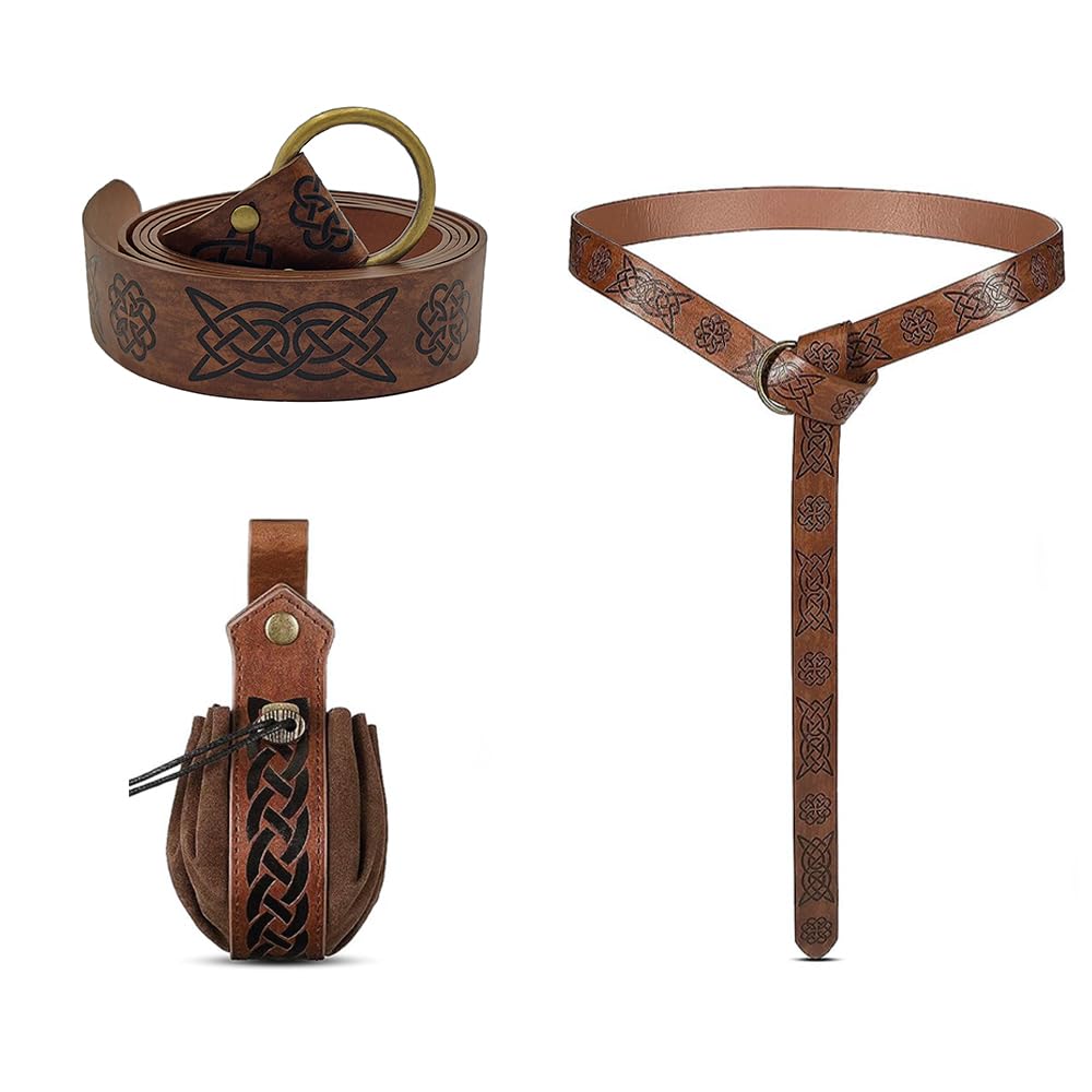 Cinturón Medieval, Cinturón De Hombre Medieval, Bolsos De Cuero Medievales, Brown, 166cm