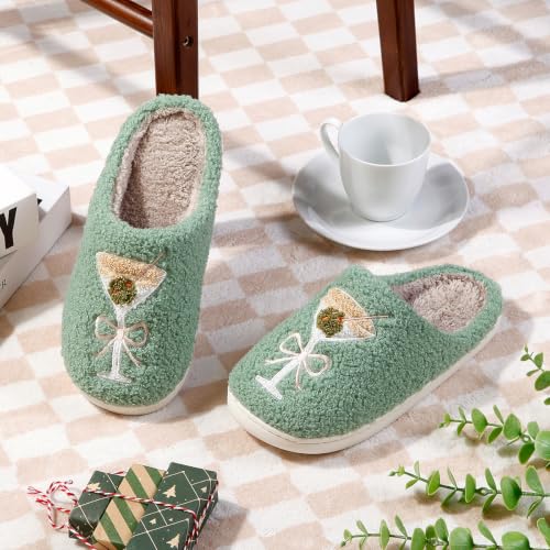 Image of Espresso Martini Slippers for Women Men，Fuzzy Warm Martini Glasses Slippers，Funny Soft Creative Design House Shoes