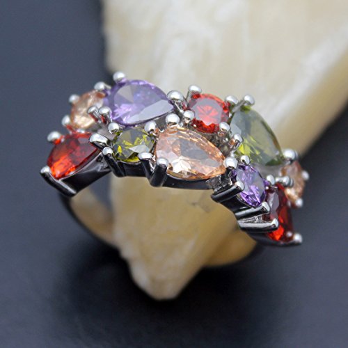 Multicolor Rings for Women,Cubic Zirconia Created Garnet Amethyst Peridot Bridal Jewelry Promise Ring for Christmas Gifts4