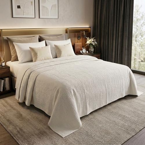 Image of 100% Cotton Muslin AC Blanket | 4 Layer Textured Breathable Summer Throw | Lightweight Blanket for AC Rooms | All Season Comfort Dohar | 150x220 cm | Off White