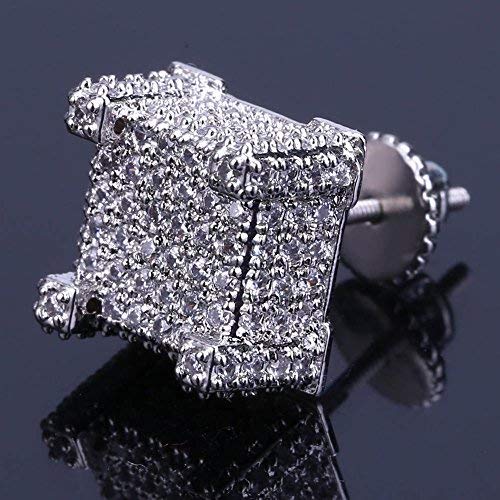 Hip Hop Iced Out Big Square Flat Screen Block Screw Back Stud Earring For Men And Women (White Gold) #TOP5