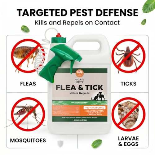 Image of Flea and Tick Spray for Yard & Home 128 Oz - Nature's Dome Peppermint Oil Pest Control | 1 Gallon Refill for Lawn, Patio, Carpets & Pet Areas | Kills & Repels Fleas, Ticks and Mosquitos | Plant-Based