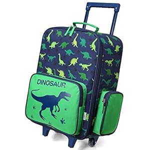 VASCHY Rolling Luggage for Kids, Cute Travel Carry on Suitcase for Boys Toddlers/Children with Wheels 18inch Dinosaur
