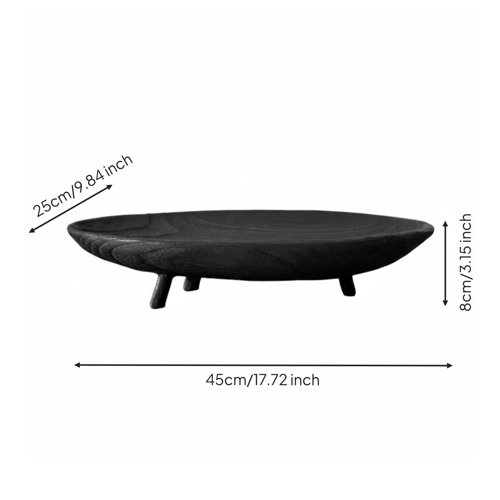 Bandeja Ovalada Madera Multiusos Bandeja Ovalada Borde Resaltado Recipiente Decorativo, Negro, Grande 45cm Largo X 25cm Ancho X 8cm Alto
