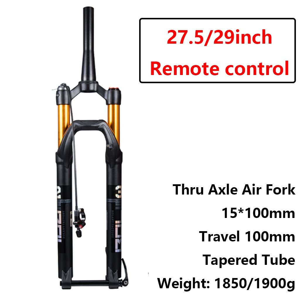 Horquilla Bicicleta de montaña de 27.5/29 Pulgadas, 100 mm de Recorrido, 1-1/2" cónica, amortiguadores de Aire, Eje de 15 mm × 100 mm, Bloqueo Manual/Remoto, delanter